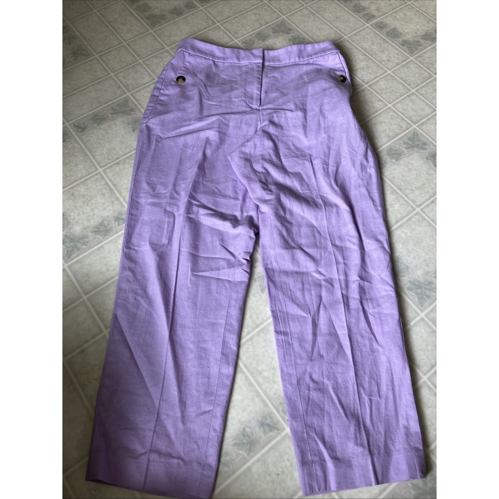 Lavender Linen Euro Summer Casual J crew Loose Elastic Waist back Cropped pants